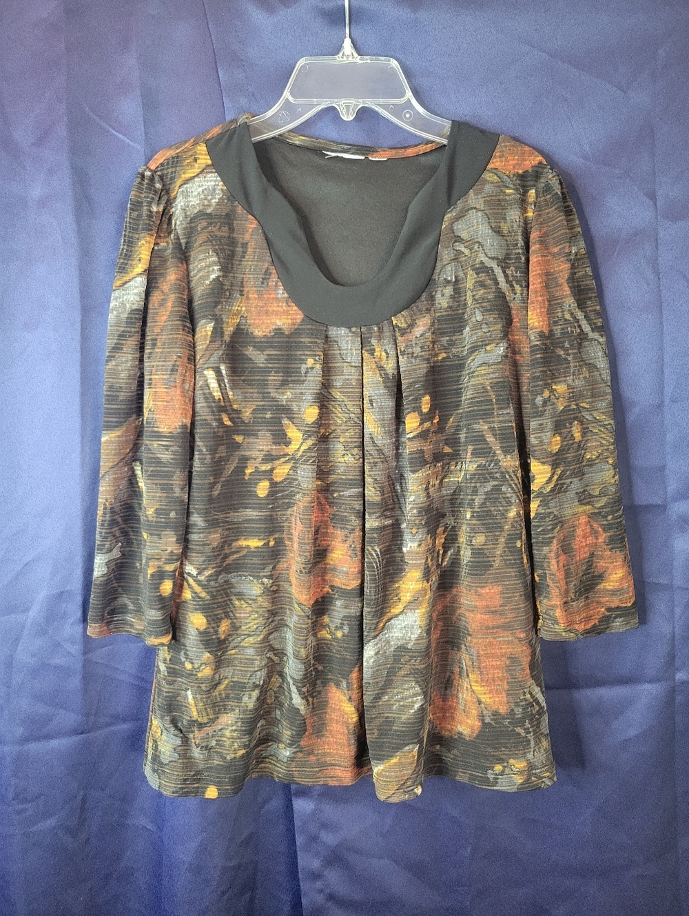 Apt. 9 Black Floral Print Blouse w/ Orange & Gold Accents